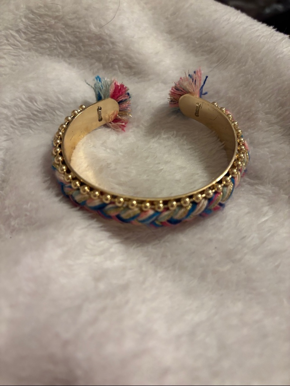 Plunder Gold-Tone Braided Blue-Pink Multicolor Cuff Bracelet